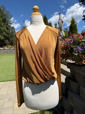 NWOT- Free People Long-Sleeve Faux Wrap Bodysuit in Rust